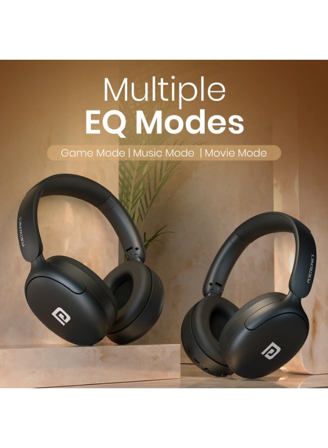 Portronics Muffs M2 Bluetooth Headphones On Ear with Upto 40 Hrs Playtime, 40mm Dynamic Drivers, AUX 3.5mm, Powerful Bass, Laptop & PC Support, Type C Charging Port, Foldable Design(Black) - Image 4